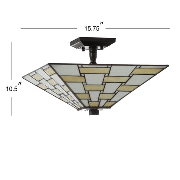 Jason 15.7" Tiffany Style Glass/Metal LED Semi - JONATHAN Y